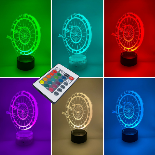 3D LED lamp Dartbord β stoere lijntekeninglamp met verstelbare kleuren, ideaal cadeau voor dartliefhebbers.