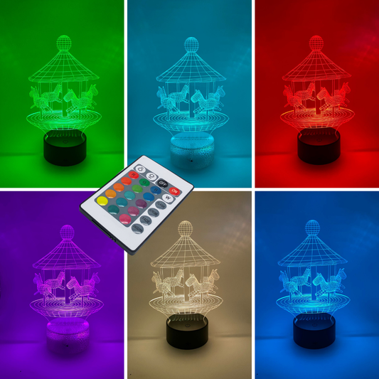 3D LED lamp draaimolen, verstelbare kleuren en meerdere lampvoeten, leuk als cadeau