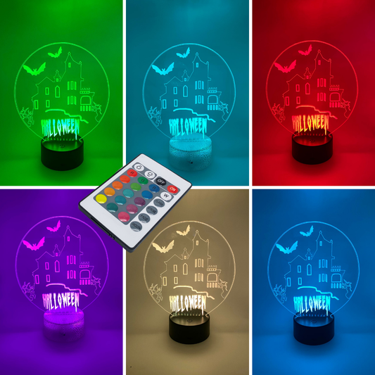 3D LED lamp Halloweenhuisje, verstelbare kleuren en meerdere lampvoeten, leuk als cadeau
