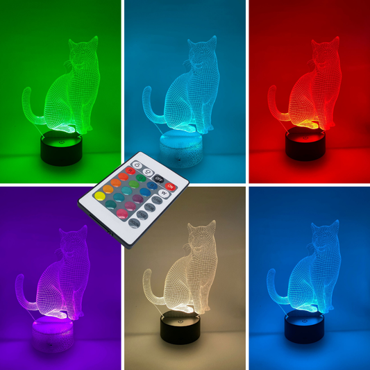 3D LED lamp kat RGB kleuren verstelbaar β sfeervolle nachtlamp voor kattenliefhebbers, leuk cadeau.
