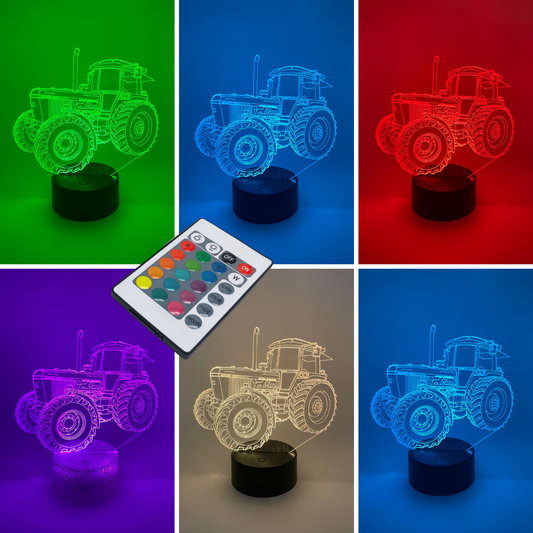 3D LED tractor lamp met instelbare RGB kleuren, ideaal voor kinderkamer of werkplek.