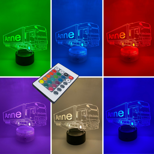 3D LED lamp vrachtwagen RGB kleuren verstelbaar – stoere nachtlamp voor vrachtwagenfans, leuk cadeau.