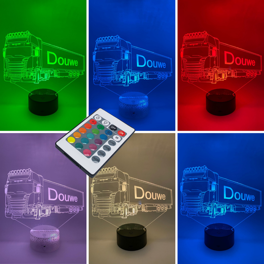 3D LED lamp vrachtwagen RGB kleuren – verstelbare LED lichtkleuren, sfeervolle decoratie voor slaapkamer of kantoor.