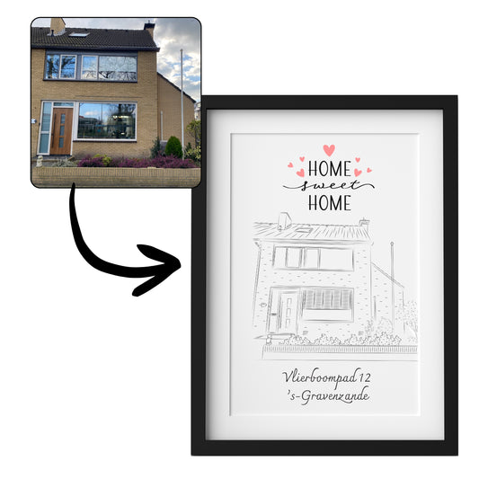 Huisportret - ingelijste lijntekening van je woning