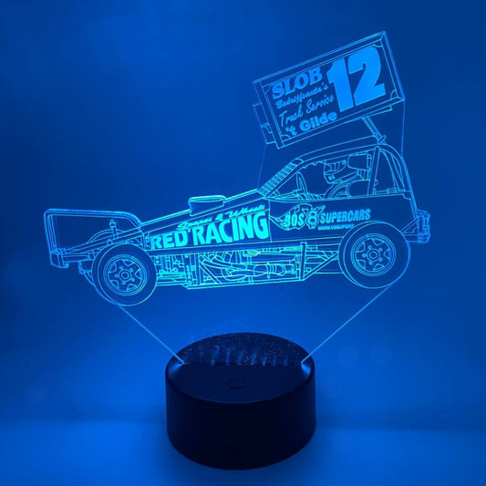 3D LED lamp stockcar met handgetekende lijnillustratie
