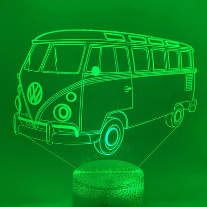 Volkswagen bus 3D LED lamp in verschillende kleuren.