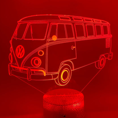 Retro autobus 3D LED lamp als cadeau voor autoliefhebbers.