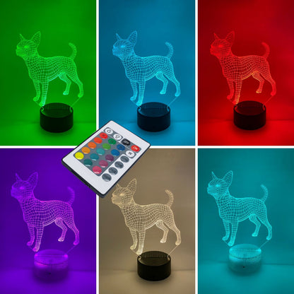 Chihuahua 3D LED lamp met verschillende lampvoeten, aanpasbare kleuren