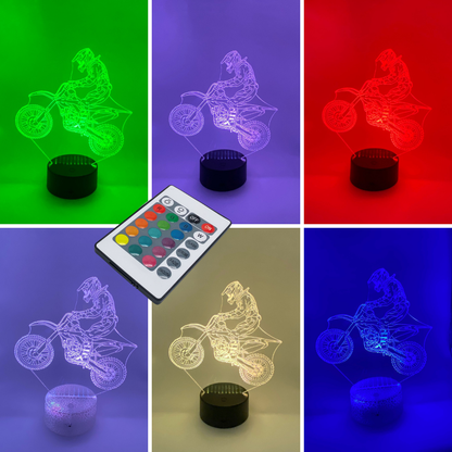 3D LED lamp cross motor RGB kleuren verstelbaar – stoere nachtlamp voor crossmotorfans, leuk cadeau.