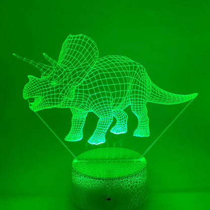 Kleurrijke 3D LED Triciraptor lamp met RGB-opties, speels en decoratief