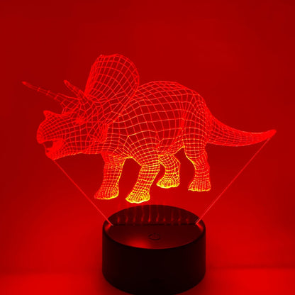 Dinosaurus lamp Triciraptor op houten- of zwarte lampvoet, uniek cadeau voor kinderen en volwassenen