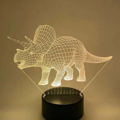 RGB 3D Triciraptor lamp met kleurverstelbare LED, sfeervolle dinosaurusverlichting