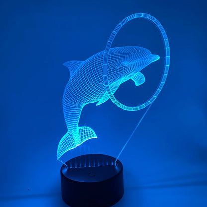 Dolfijnen 3D LED lamp in ring – lijntekening met verlichting
