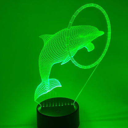 Dolfijnen 3D LED lamp in ring – Kleurverstelbaar nachtlampje met meerdere lampvoetopties, leuk om te geven of te krijgen
