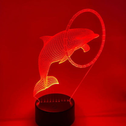 Dolfijnen 3D lamp in ring – Strakke lijntekening, sfeervol nachtlampje