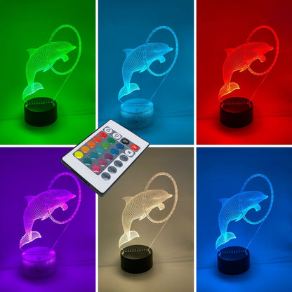 3D LED-lamp dolfijnen in ring – Kleurverstelbaar nachtlampje, leuk om cadeau te geven
