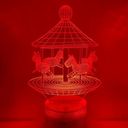 3D LED lamp draaimolen, strakke  lijntekening, origineel cadeau voor kinderen