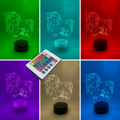 3D LED Eenhoorn 01 lamp in lijntekening stijl – nachtlamp voor kinderkamer