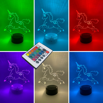 3D LED Eenhoorn 02 lamp in lijntekening stijl – nachtlamp voor kinderkamer