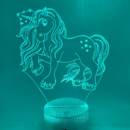 Eenhoorn nachtlamp 3D LED – verschillende lampvoeten en kleurinstellingen