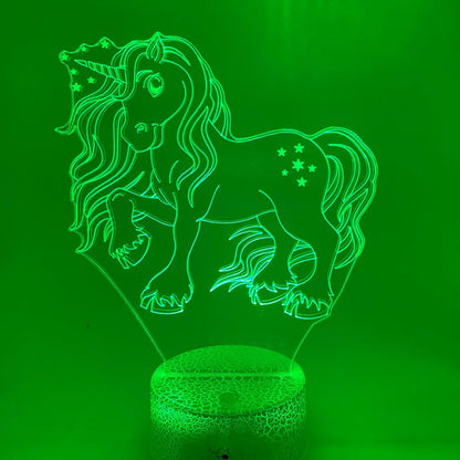 3D LED Eenhoorn 01 lamp voor kinderen – kleurrijk nachtlampje, cadeau-idee