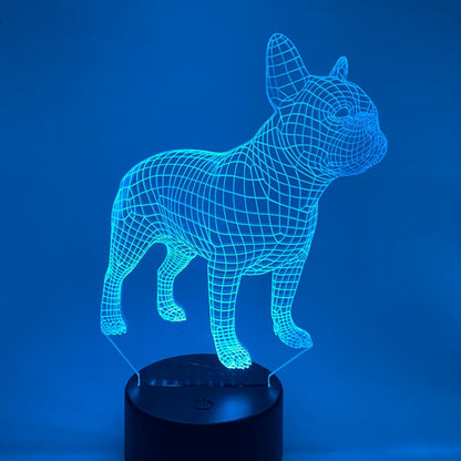 Franse Bulldog 3D LED lamp – lijntekening van een Franse Bulldog