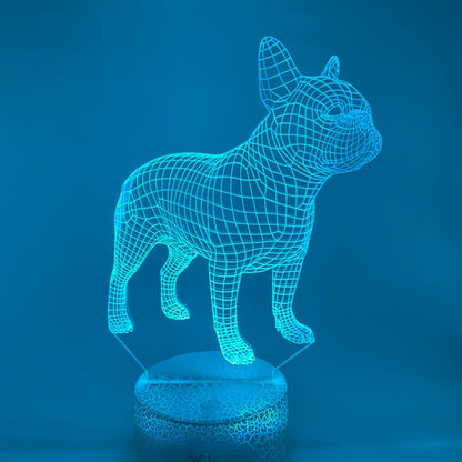 3D LED lamp Franse Bulldog – Met verschillende lampvoeten en kleurrijke verlichting