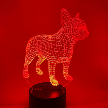 Franse Bulldog 3D lamp – Strakke lijntekening, LED nachtlamp voor kinderkamer of bureau