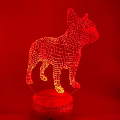 3D LED lamp Franse Bulldog – Kleurveranderend lampje met keuze uit verschillende lampvoeten