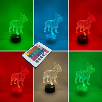 3D LED-lamp Franse Bulldog – Kleurverstelbaar lampje voor slaapkamer of woonkamer