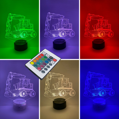 3D LED lamp graafmachine RGB kleuren verstelbaar – stoere nachtlamp voor bouw- en graafmachinefans, leuk cadeau.