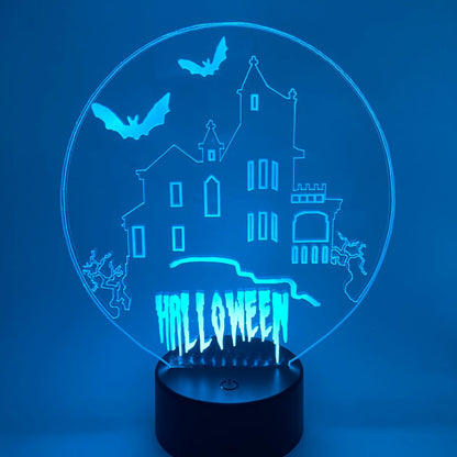 Halloweenhuisje 3D LED lamp in lijntekening stijl, sfeervolle decoratie voor herfst en Halloween