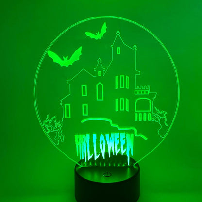 3D LED lamp Halloweenhuisje, lijntekening stijl, sfeervol licht voor woonkamer of slaapkamer