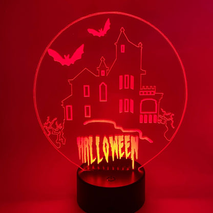Halloween LED lamp 3D, decoratieve lamp met instelbare kleuren en griezelige uitstraling