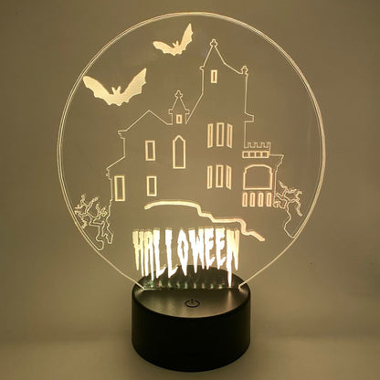 3D LED lamp Halloweenhuisje, strakke  lijntekening design, decoratie voor kinderen en volwassenen
