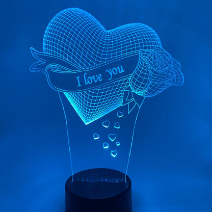 Hart van Lint 3D lamp – moderne LED lijntekening met keuze uit houten of zwarte voet.