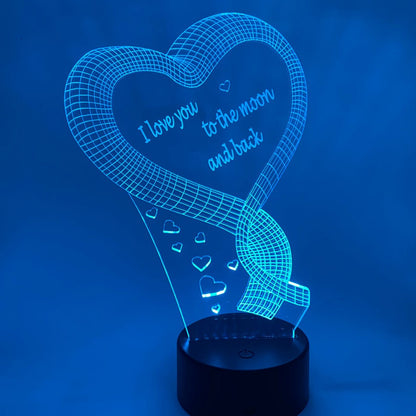 Sfeervolle 3D LED lamp met hart van lint – romantische decoratie met instelbare kleuren, perfect als cadeau voor geliefden.