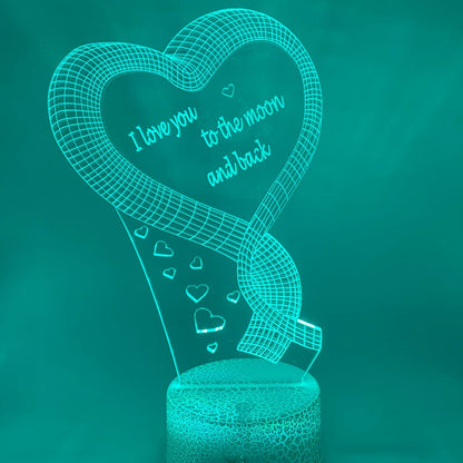 Led Lamp met lijntekening van een Hart met liefdevolle tekst.