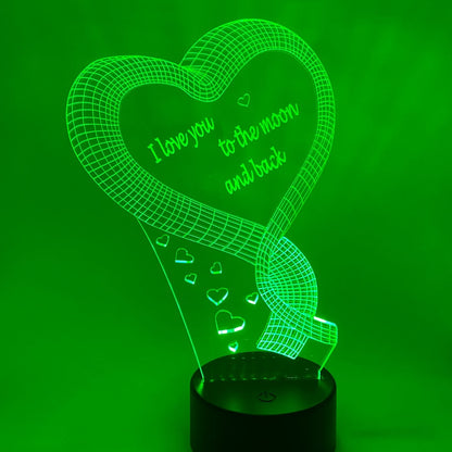 3D Hart van Lint LED lamp – sfeervolle en romantische lichtdecoratie, verstelbare kleuren en keuze uit meerdere voetstijlen.