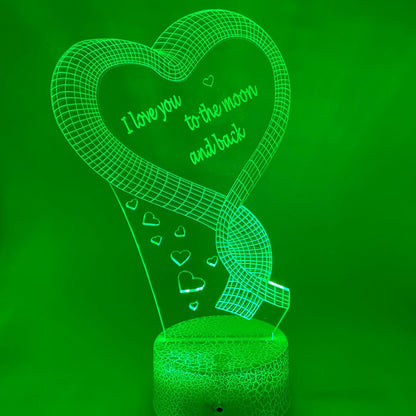 3D LED lijntekeninglamp Hart van Lint – romantisch ontwerp met verwisselbare voet, leuk om te geven bij Valentijn of jubileum.