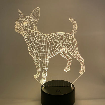 Chihuahua LED lamp 3D in lijntekening met verlichting