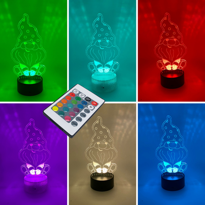 3D LED lamp kabouter, verstelbare kleuren en meerdere lampvoeten, leuk als cadeau