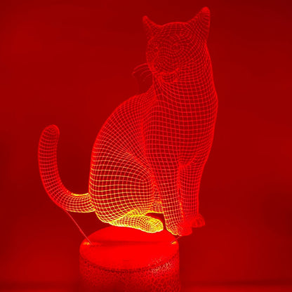3D LED lamp kat op houten of zwart lampvoet – stijlvolle decoratie en sfeerverlichting in één.