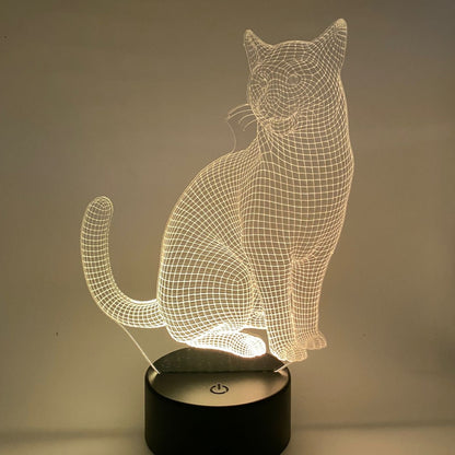 3D kattenlamp met lijntekening – LED nachtlamp voor slaapkamer.