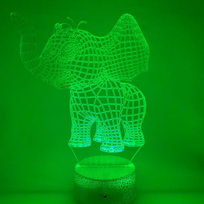Klein olifantje 3D LED lamp, verschillende lampvoeten mogelijk