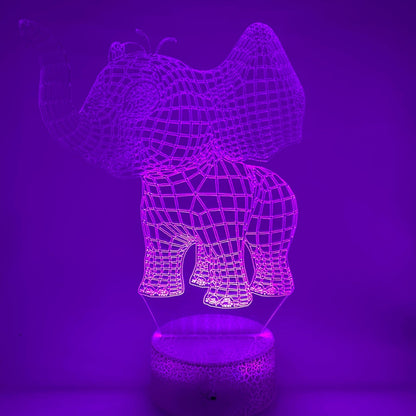 3D LED lamp klein olifantje lijntekening, modern en stijlvol nachtlampje