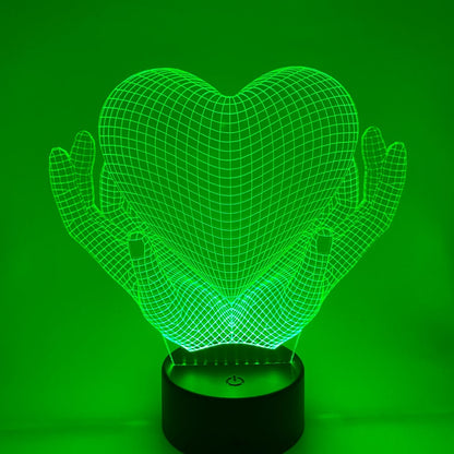 Romantische 3D LED lamp met hartvormige handen – prachtig cadeau voor Valentijn of verjaardag.
