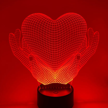 Stijlvolle 3D lijntekeninglamp Love Hands met acrylplaat en LED-verlichting – creëer een warme sfeer met deze moderne liefdeslamp.