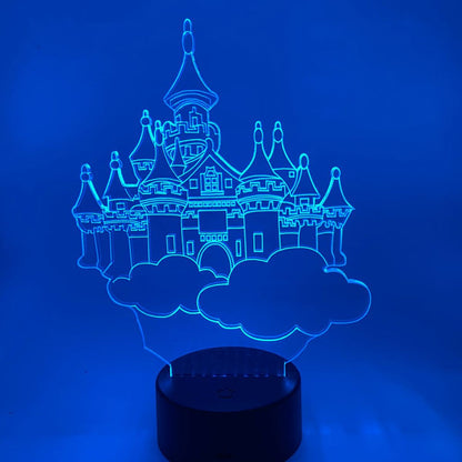 Luchtkasteel 3D LED lamp in lijntekening stijl, sfeervolle decoratie voor kinderkamer of woonkamer