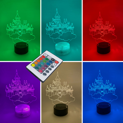 3D LED lamp luchtkasteel, verstelbare kleuren en meerdere lampvoeten, leuk als cadeau